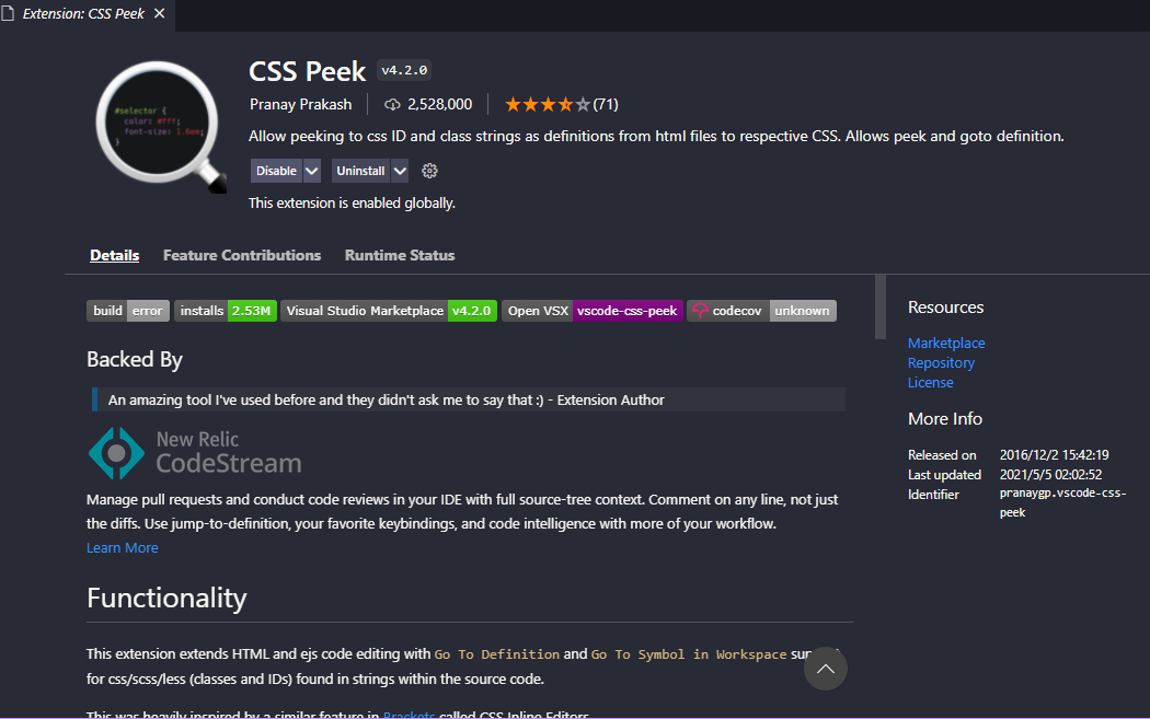 HTML中鼠标移到类名上按住ctrl+单击,会直接跳转到这个类名设置的样式文件及样式位置